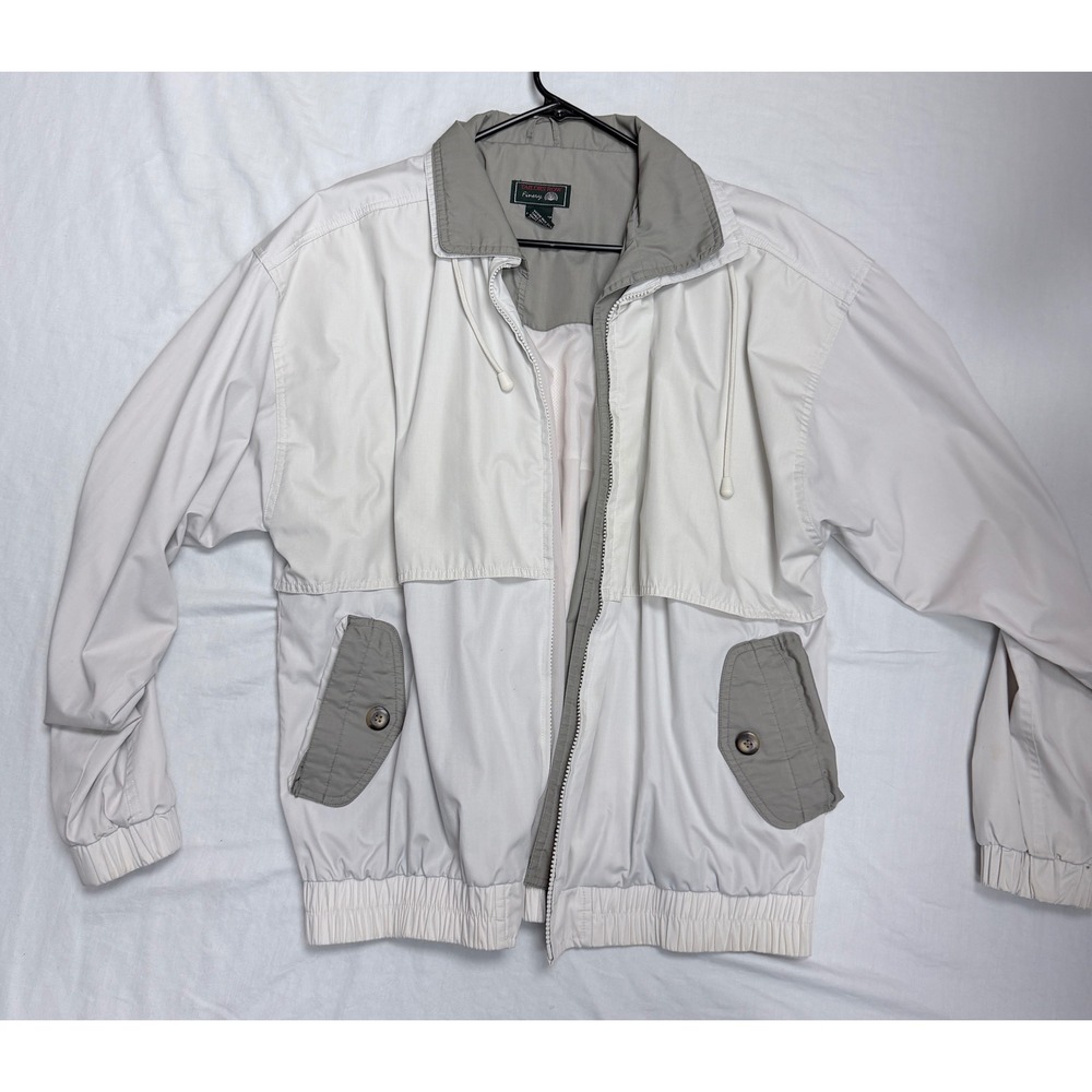 Tailors Row Finery Mens Large Vintage Windbreaker Jacket Off White Grey Full Zip